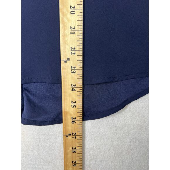 Aritzia Babaton Chaplin Flutter Sleeve Blouse Top Dark Blue S Pullover Keyhole - Picture 9 of 11